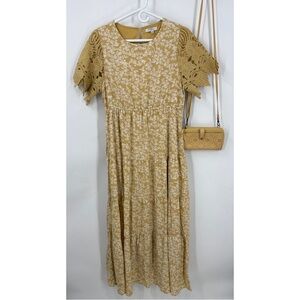 Polagram The Clovis Cream /Tan tiered Maxi Dress L